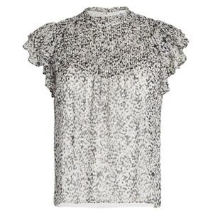 Intermix Women's Floral Silk Chiffon Ruffle Blouse Multicolor Short Sleeve Top